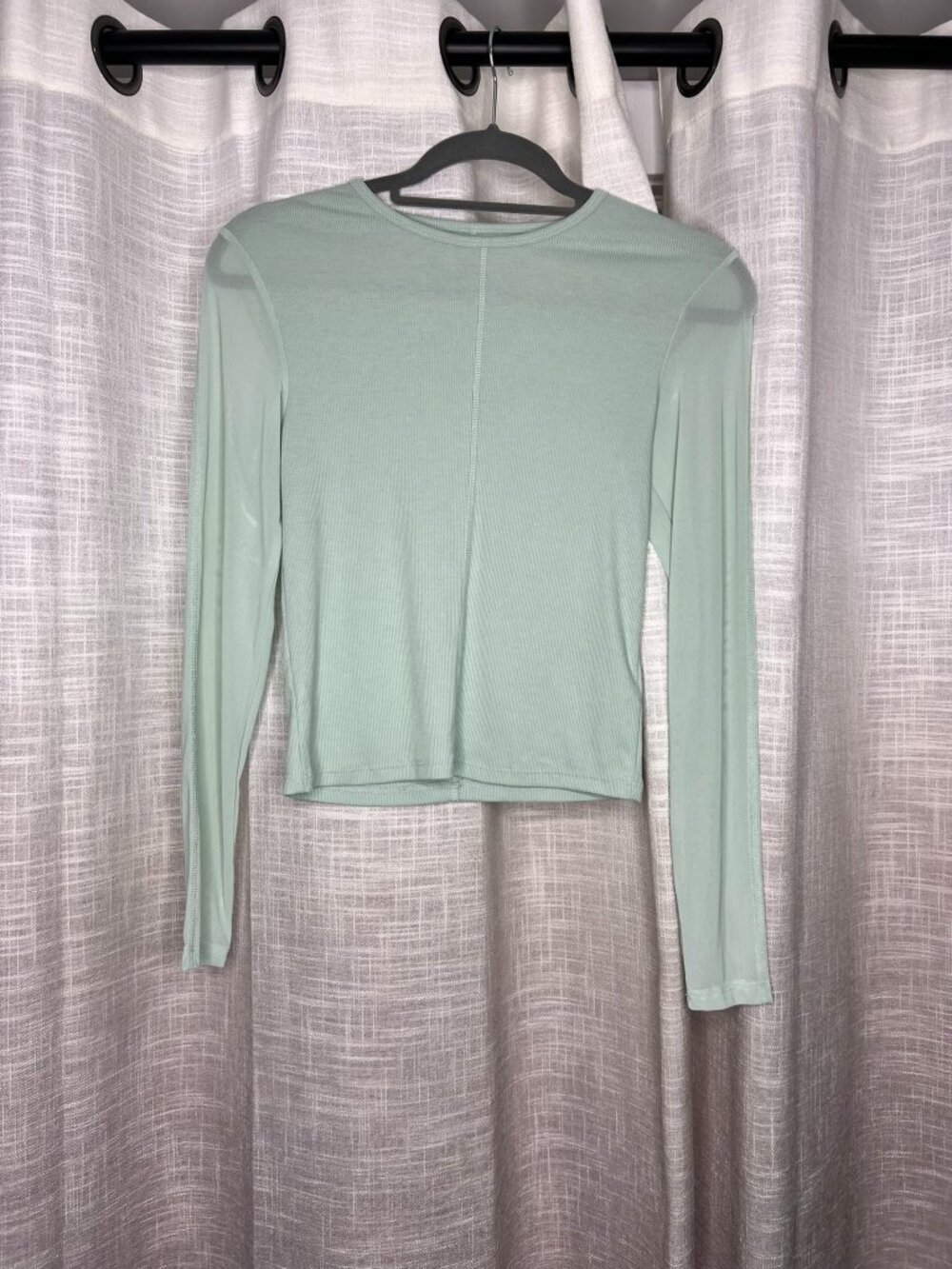 Teal Ribbed and Mesh Top